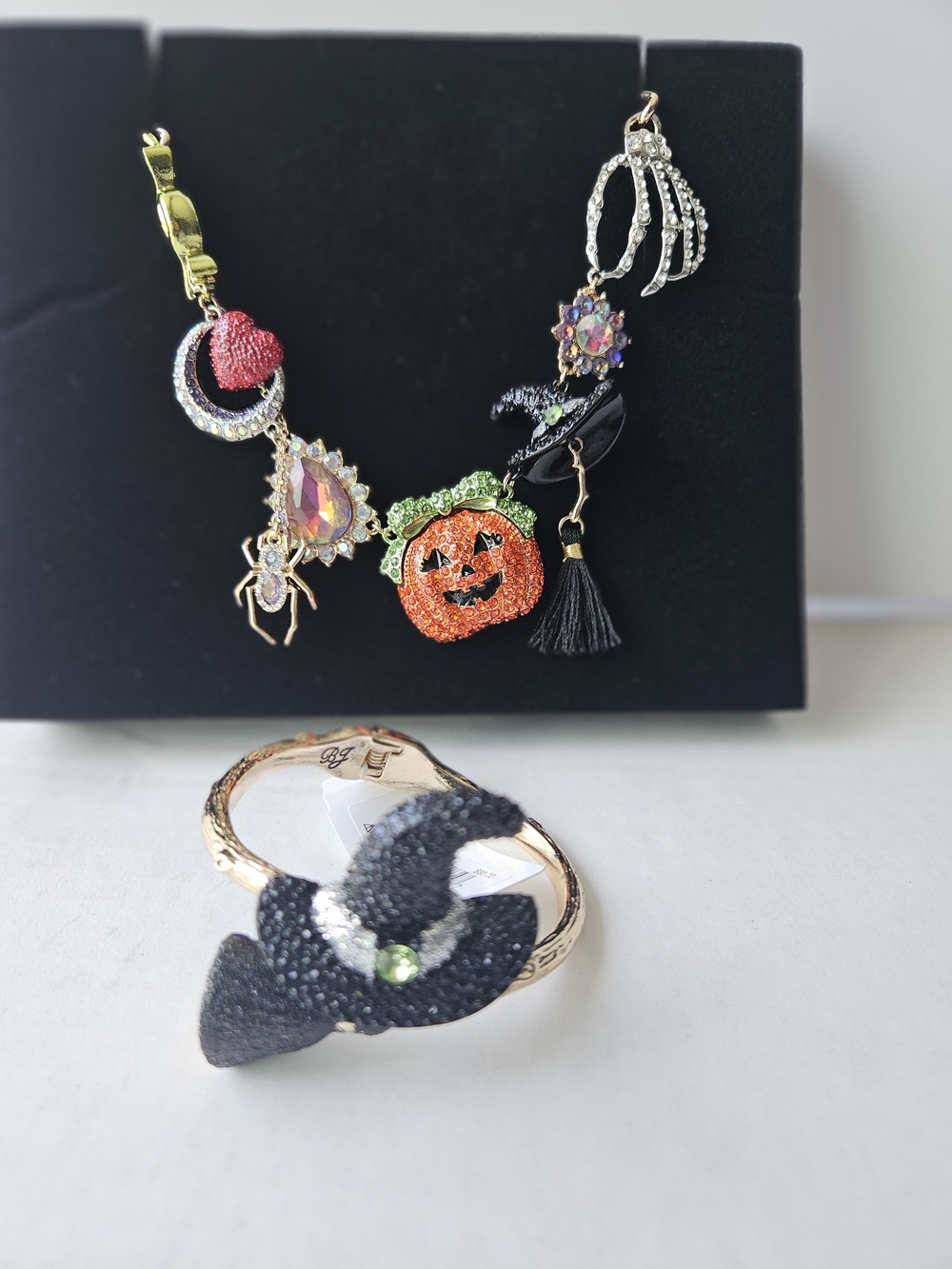 Betsey Johnson Halloween charm necklace and matching witch hat ring